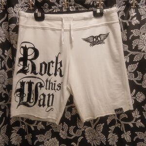 Disney Rock N Roller Coaster Aerosmith White Drawstring Shorts Women's Sz Large